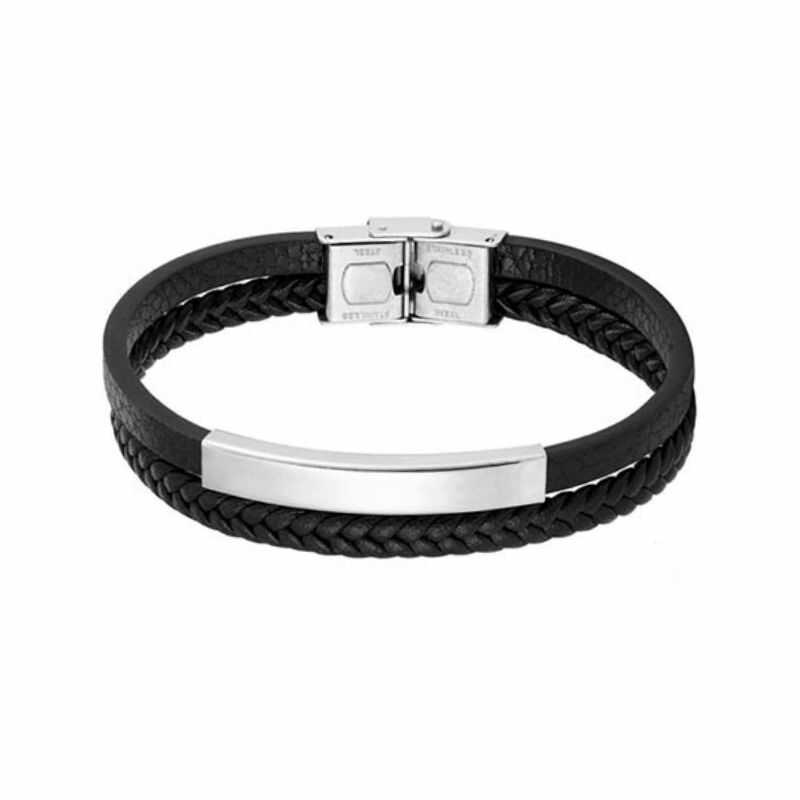 Pulsera Doble Cuero y Acero