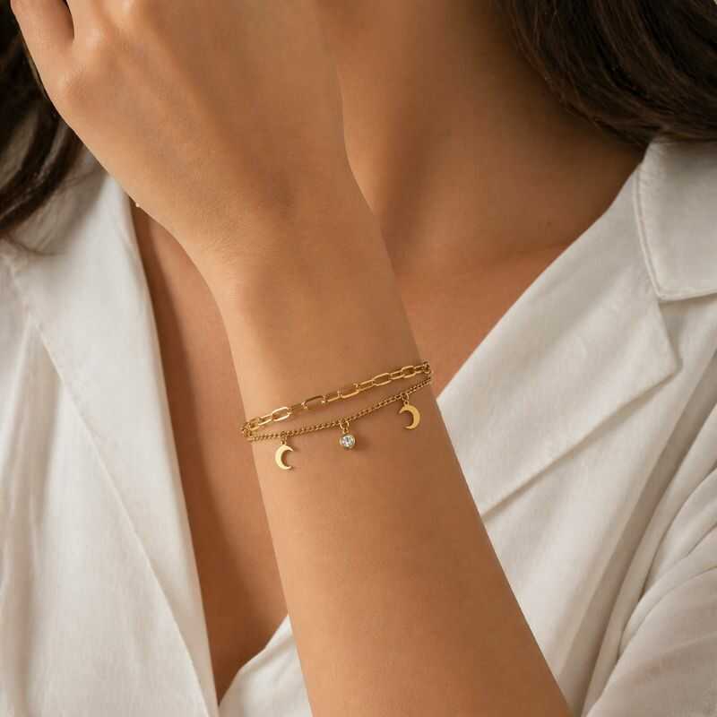 Pulsera Doble Luna y Punto de Luz