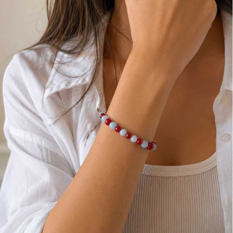 Pulsera Combinada Cuarzo azul y Ágata roja