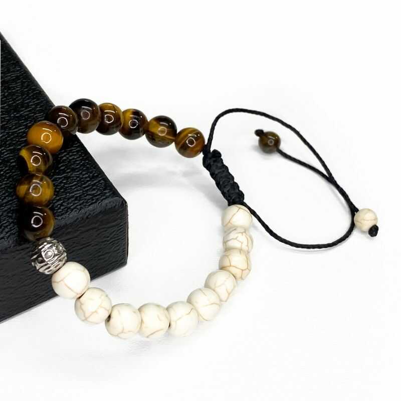 Pulsera de Hilo Ojo de Tigre y Reconstituida Beige