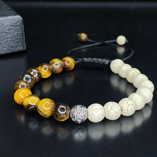 Pulsera de Hilo Ojo de Tigre y Reconstituida Beige