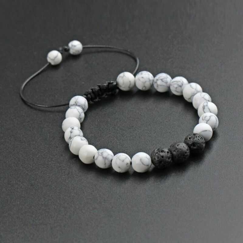 Pulsera Ajustable Reconstituida Howlita y Roca Volcánica