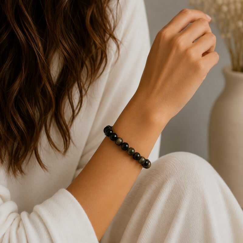 Pulsera Obsidiana Dorada