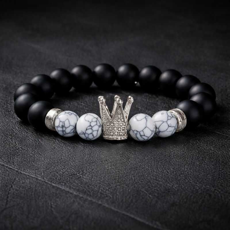 Pulsera Corona Ónix Mate y Reconstituida Howlita