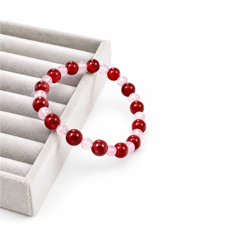 Pulsera Combinada Ágata roja y Cuarzo rosa