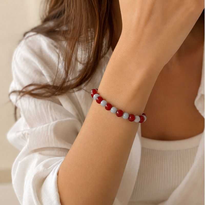 Pulsera Combinada Ágata roja y Cuarzo azul
