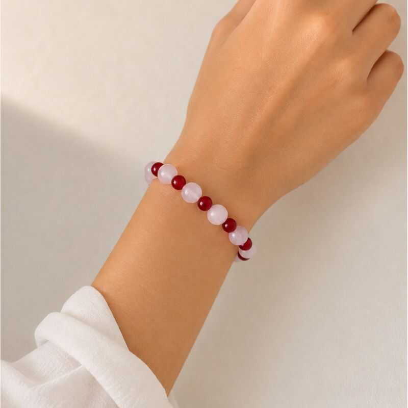Pulsera Combinada Cuarzo rosa y Ágata roja