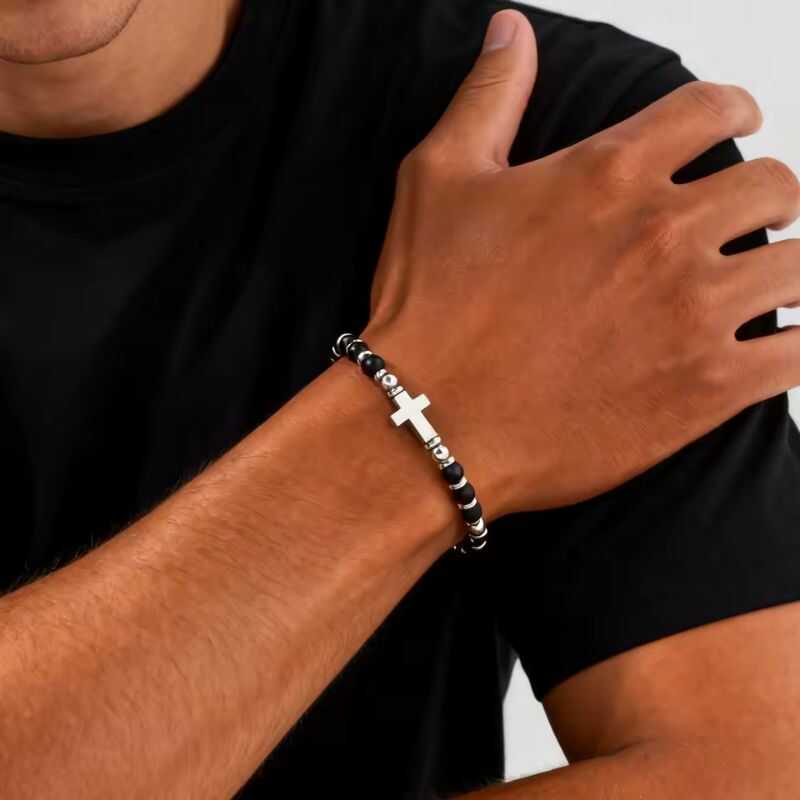 Pulsera Cruz Ágata Negra