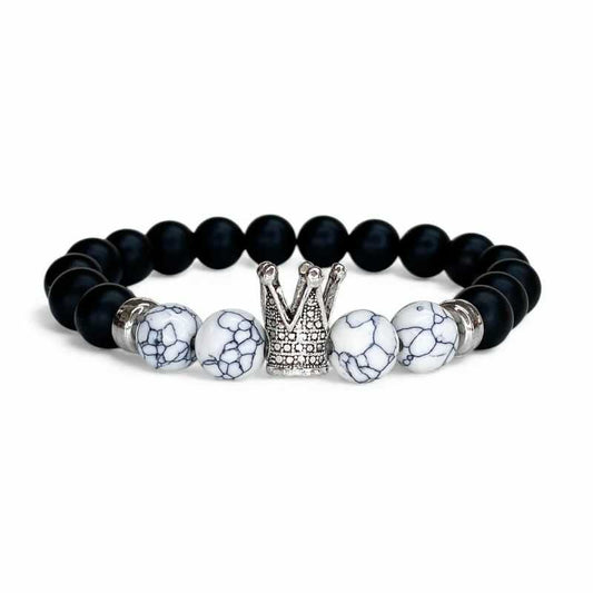 Pulsera Corona Ónix Mate y Reconstituida Howlita