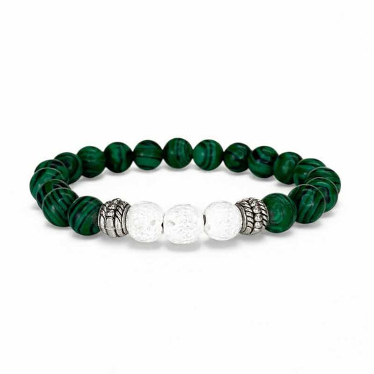 Pulsera Malaquita Verde y Roca Volcánica Blanca
