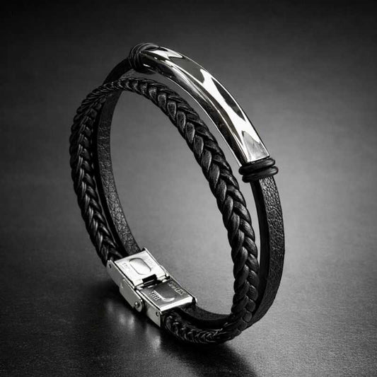 Pulsera Doble Cuero y Acero