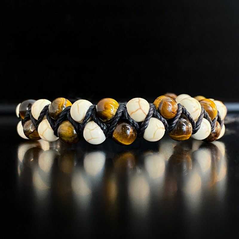 Pulsera Doble Ojo de Tigre y Reconstituida Beige