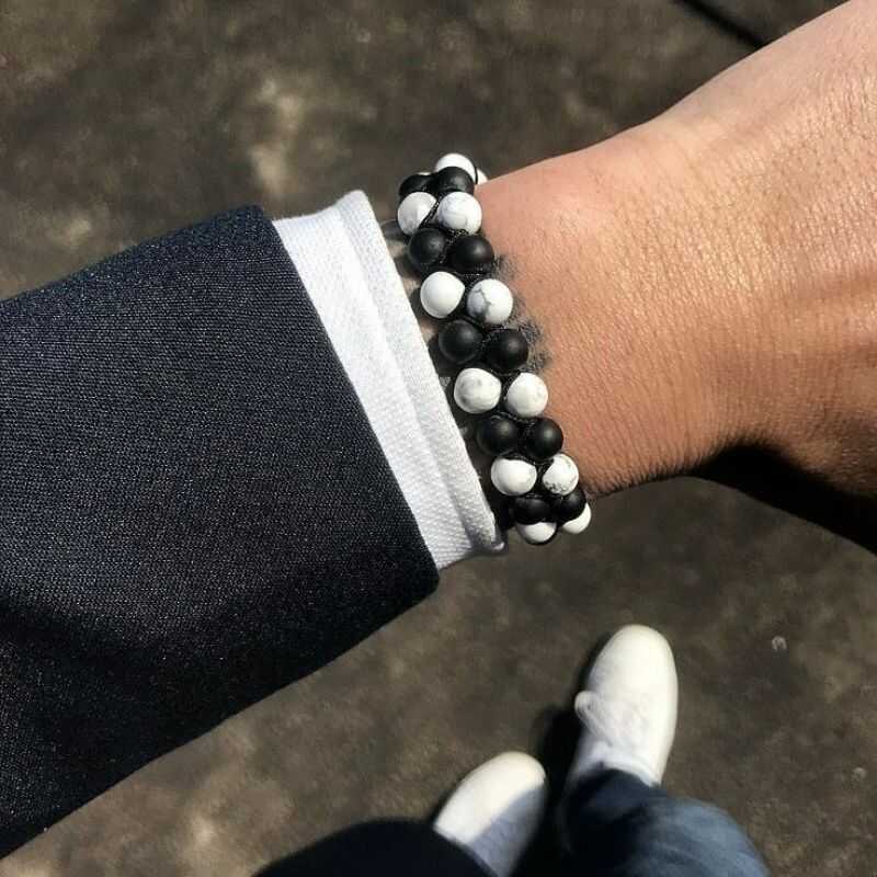 Pulsera Doble Howlita y Ónix Mate