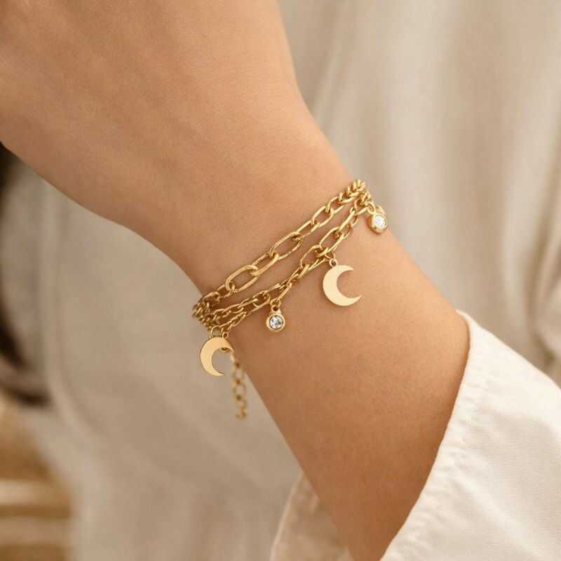 Pulsera Doble Luna y Punto de Luz