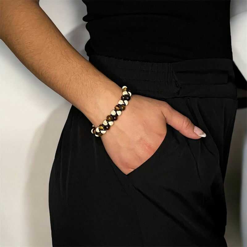 Pulsera Doble Ojo de Tigre y Reconstituida Beige