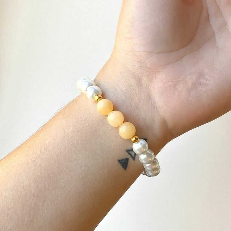 Pulsera Perlas y Jade Amarillo