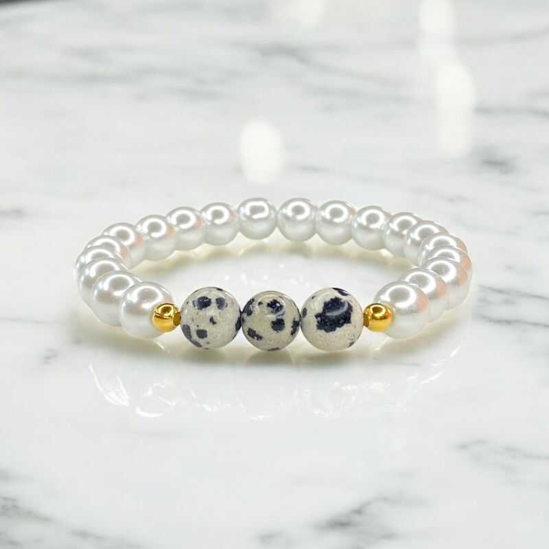 Pulsera Perlas y Jaspe Dálmata