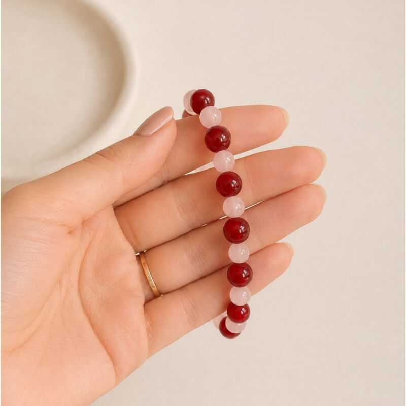 Pulsera Combinada Ágata roja y Cuarzo rosa