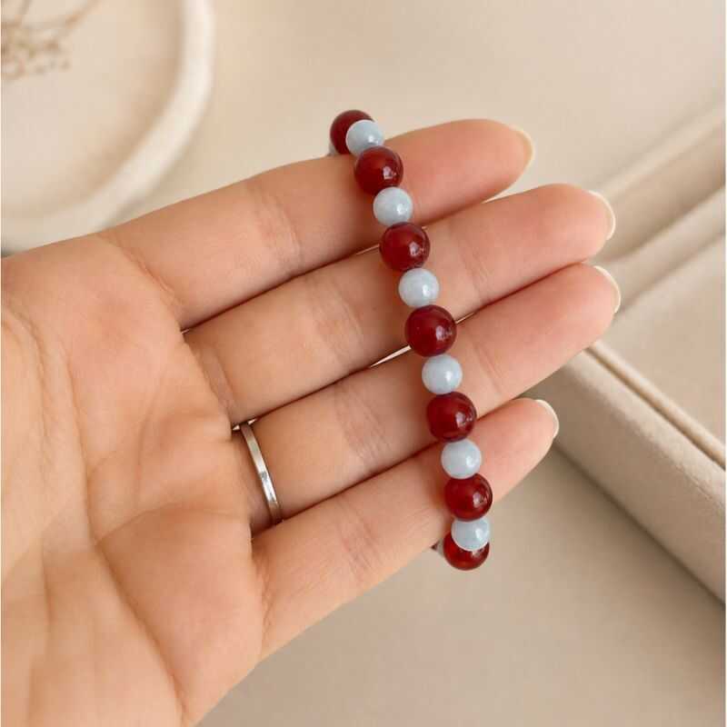 Pulsera Combinada Ágata roja y Cuarzo azul