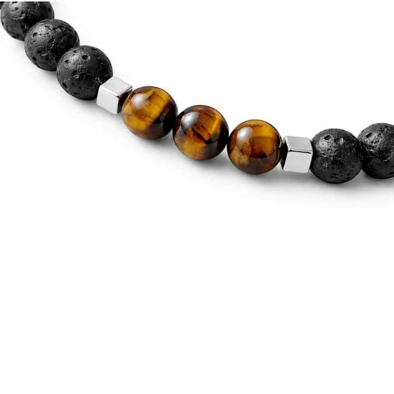 Pulsera Roca Volcánica y Ojo de Tigre