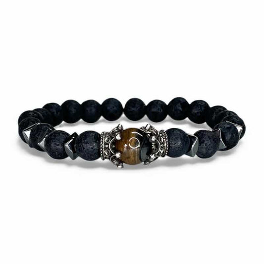 Pulsera Roca Volcánica con Coronas