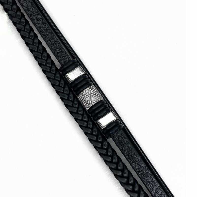 Pulsera Triple de Cuero y Acero