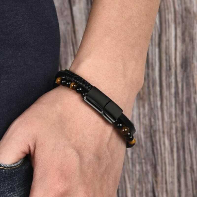 Pulsera Eco Cuero y Piedras Naturales