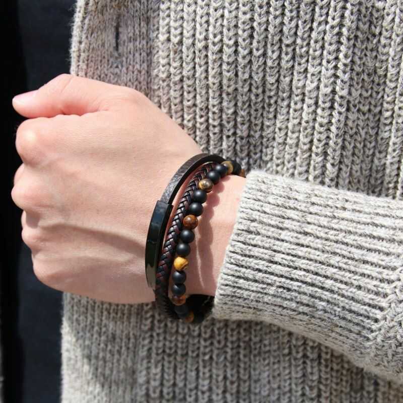 Pulsera Eco Cuero y Piedras Naturales
