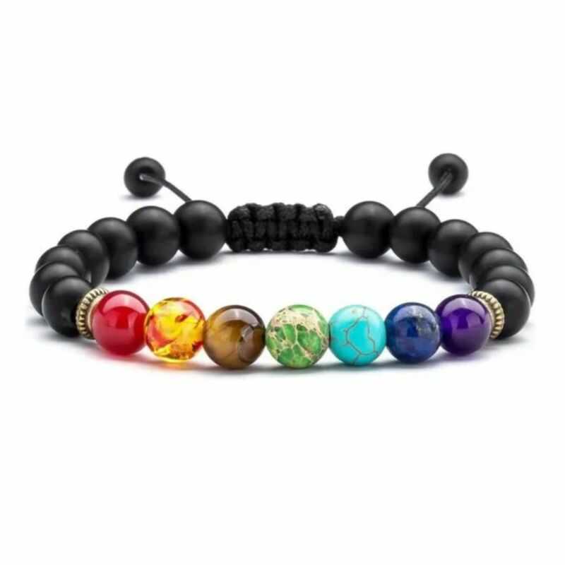 Pulsera 7 Chakras Hilo Ajustable Ónix Mate