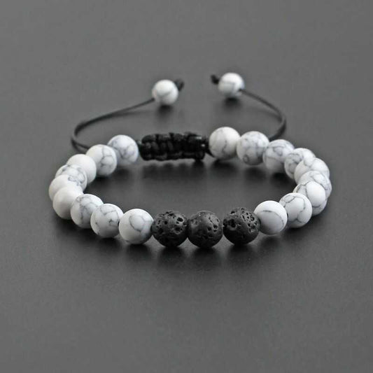 Pulsera Ajustable Reconstituida Howlita y Roca Volcánica