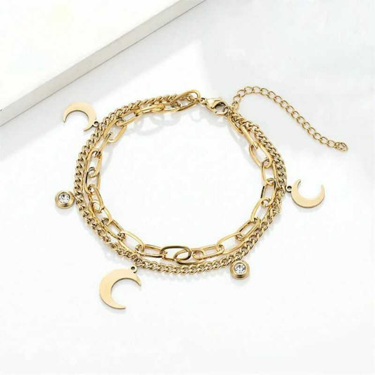 Pulsera Doble Luna y Punto de Luz