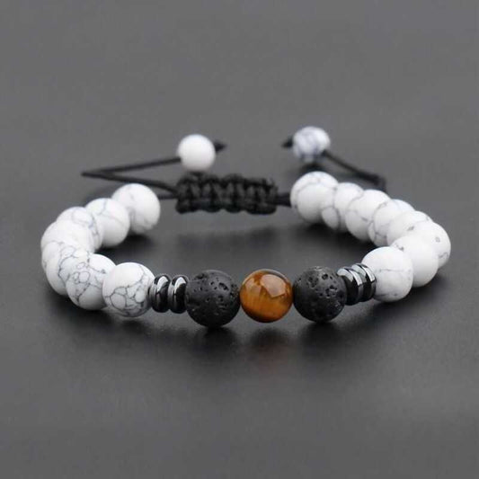 Pulsera Ajustable Reconstituida Howlita, Ojo de Tigre y Roca Volcánica