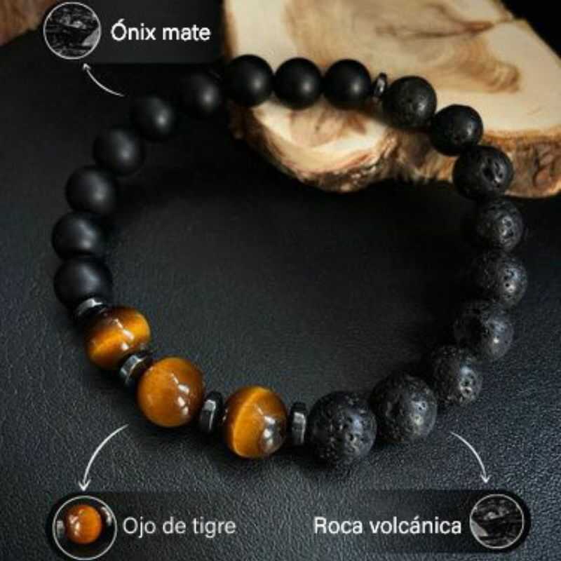 Pulsera Ojo de Tigre, Roca Volcánica y Ónix Mate