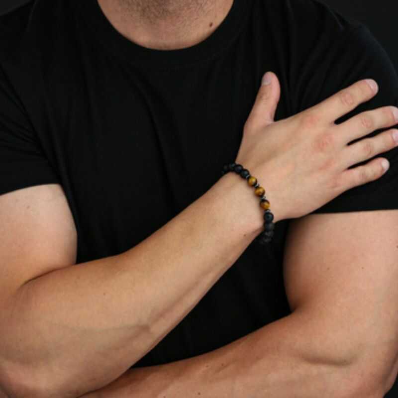 Pulsera Ojo de Tigre, Roca Volcánica y Ónix Mate