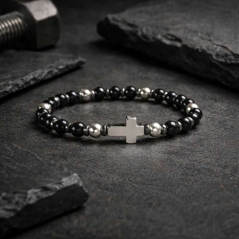 Pulsera Cruz Ágata Negra