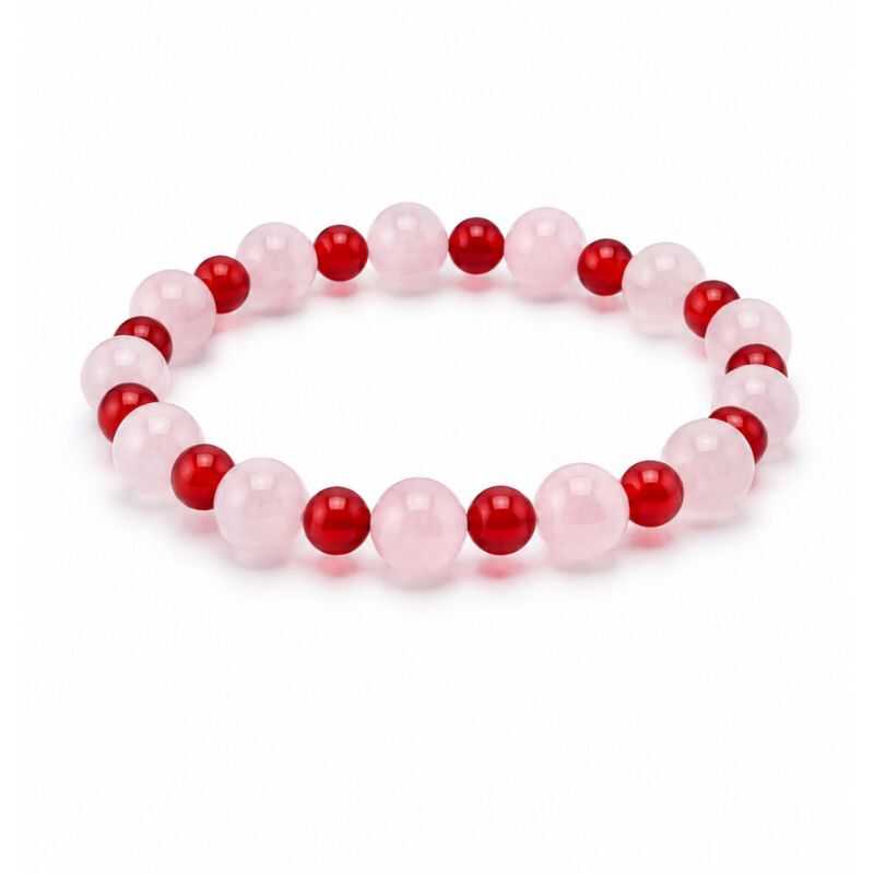 Pulsera Combinada Cuarzo rosa y Ágata roja
