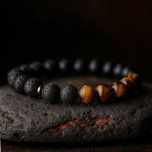 Pulsera Ojo de Tigre y Roca Volcánica