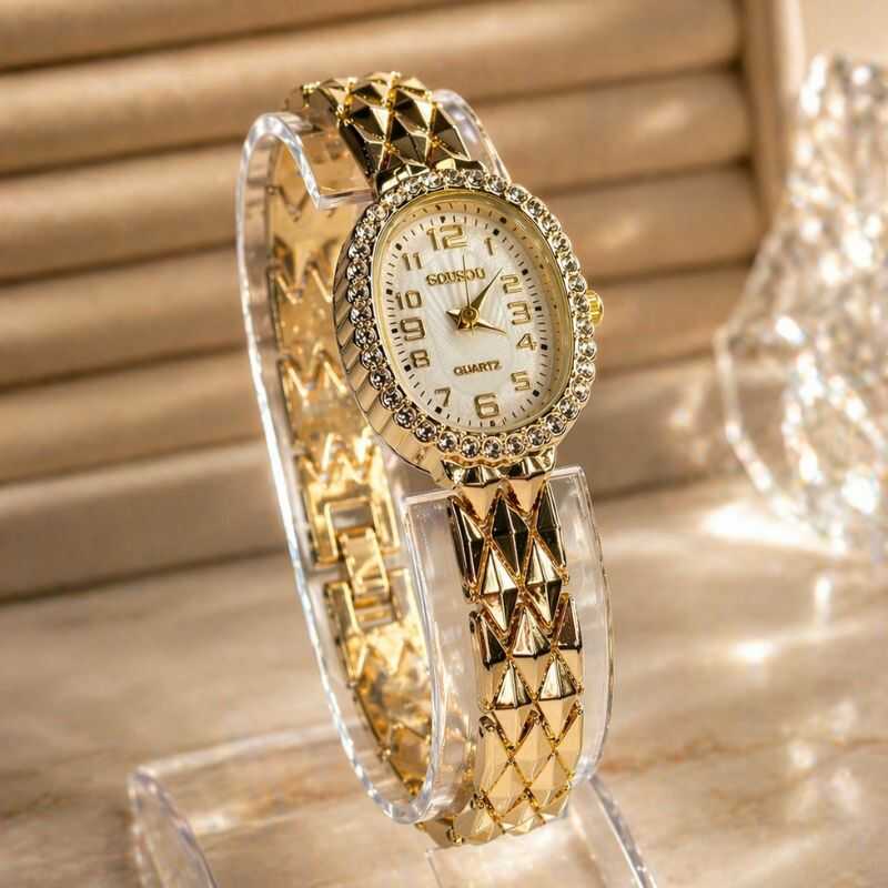 Reloj Dorado Brillos Ovalado