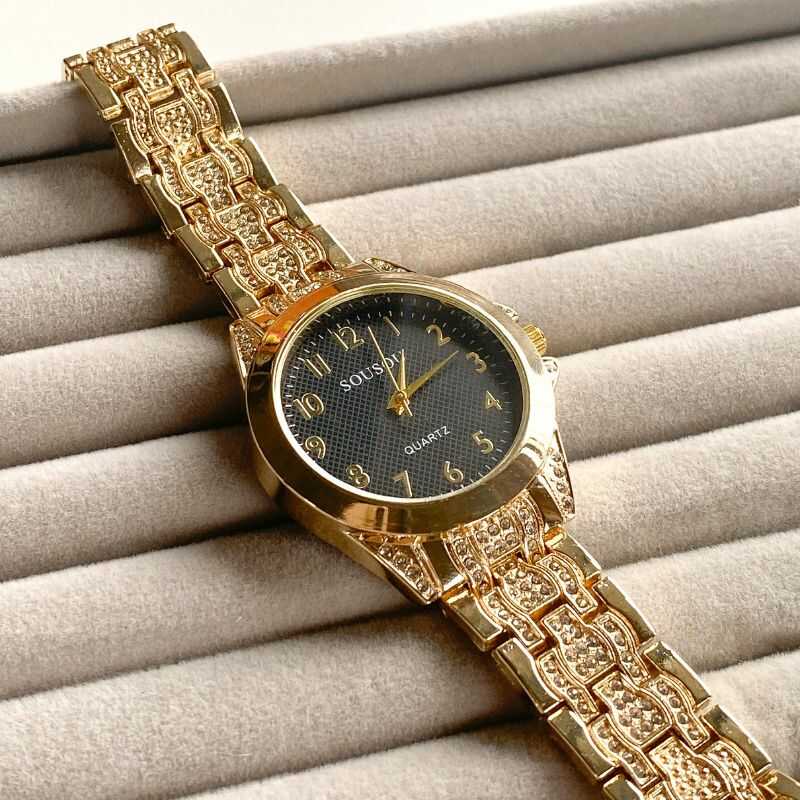 Reloj Dorado y Negro Brillos