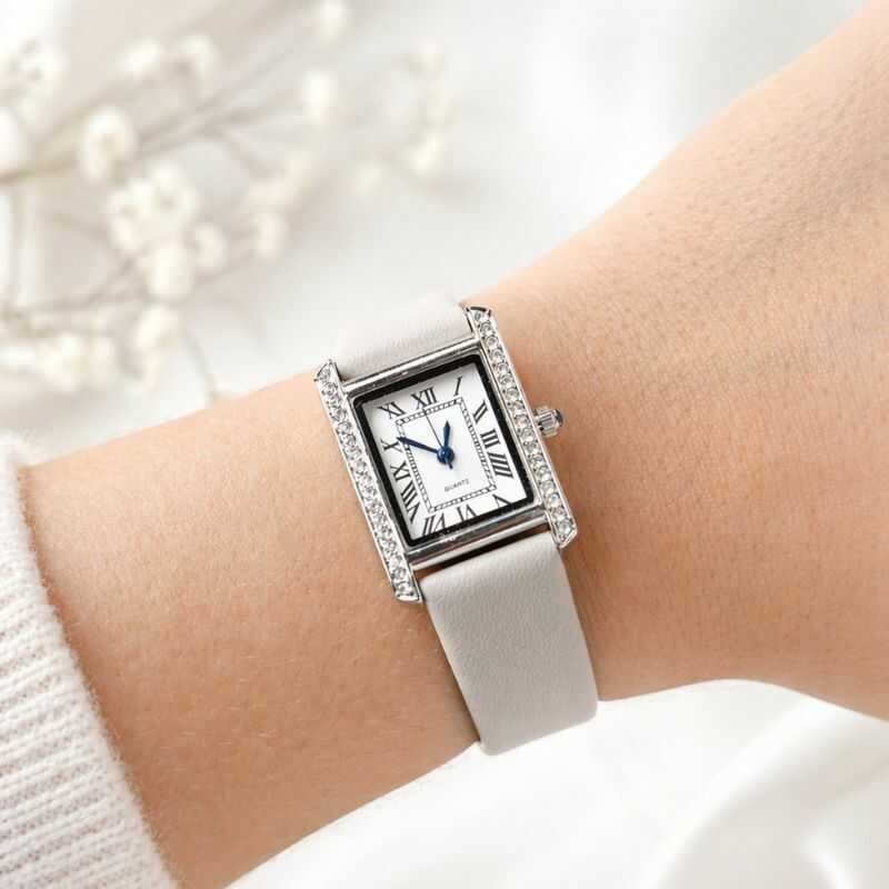 Reloj Rectangular Brillos Gris