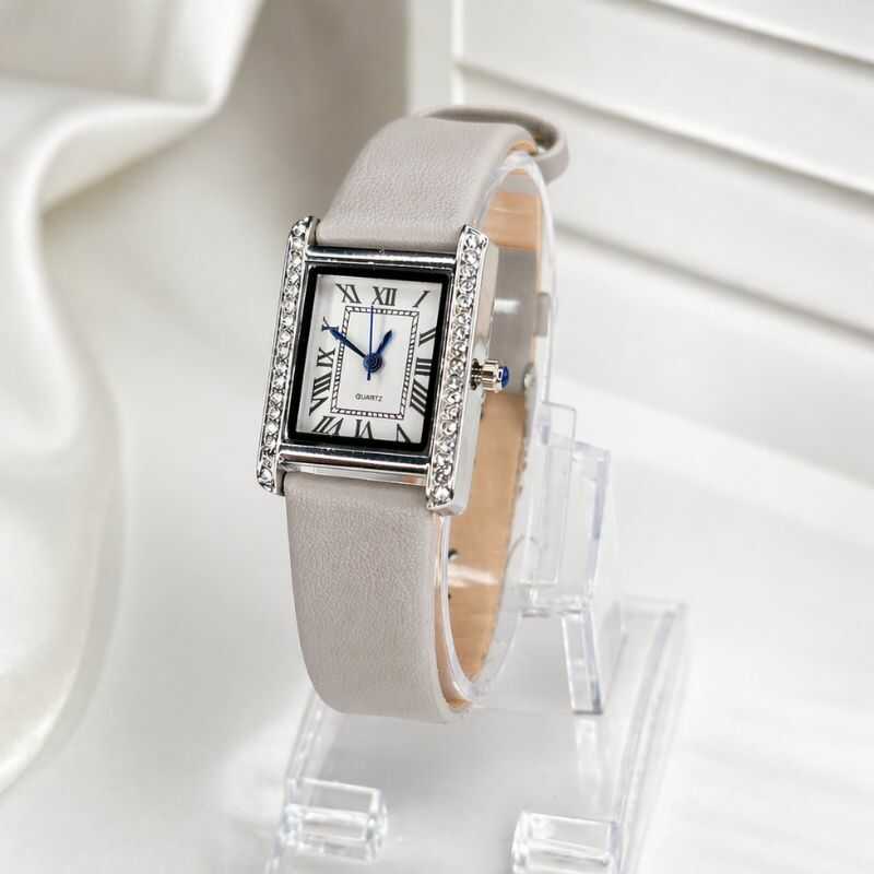 Reloj Rectangular Brillos Gris