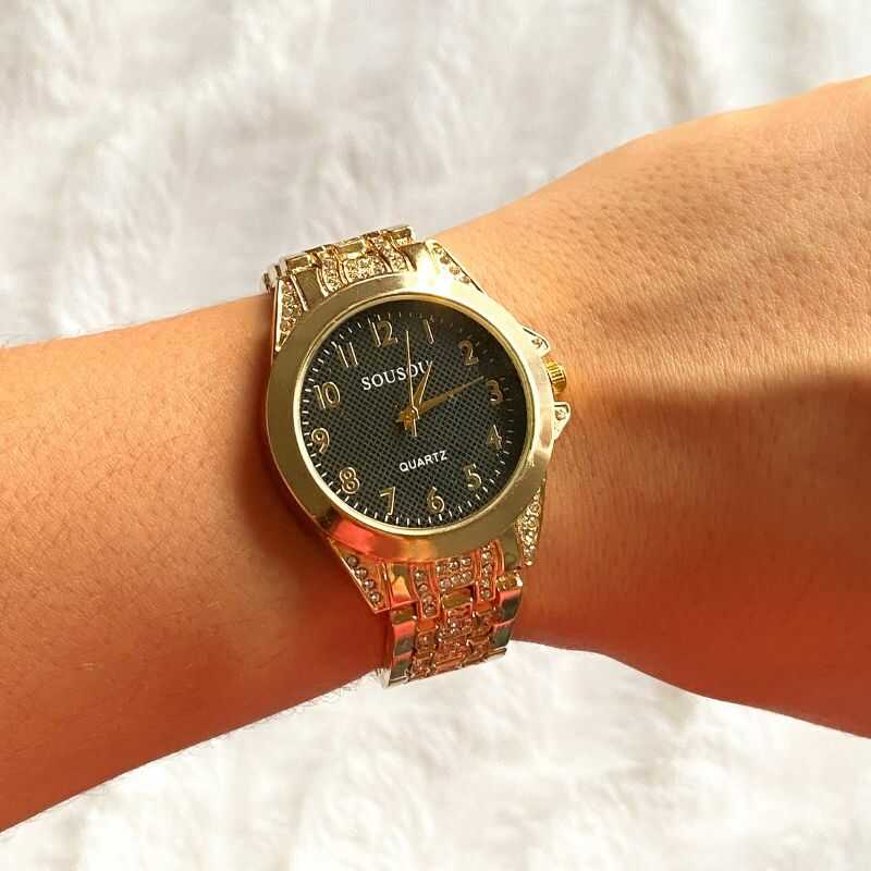 Reloj Dorado y Negro Brillos