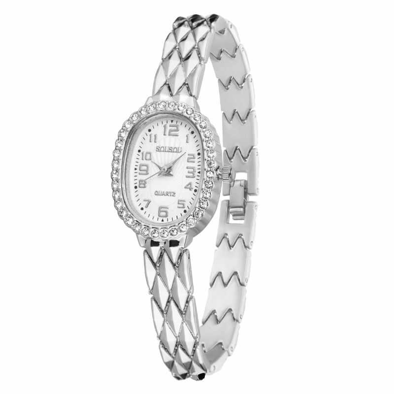 Reloj Plateado Brillos Ovalado