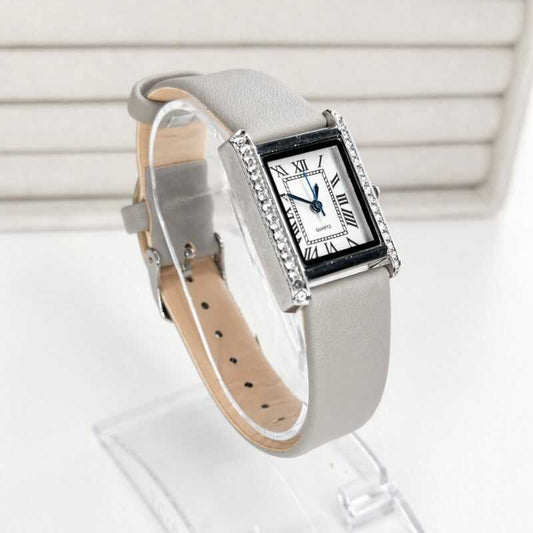 Reloj Rectangular Brillos Gris