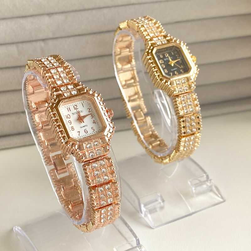 Reloj Rectangular Retro Dorado