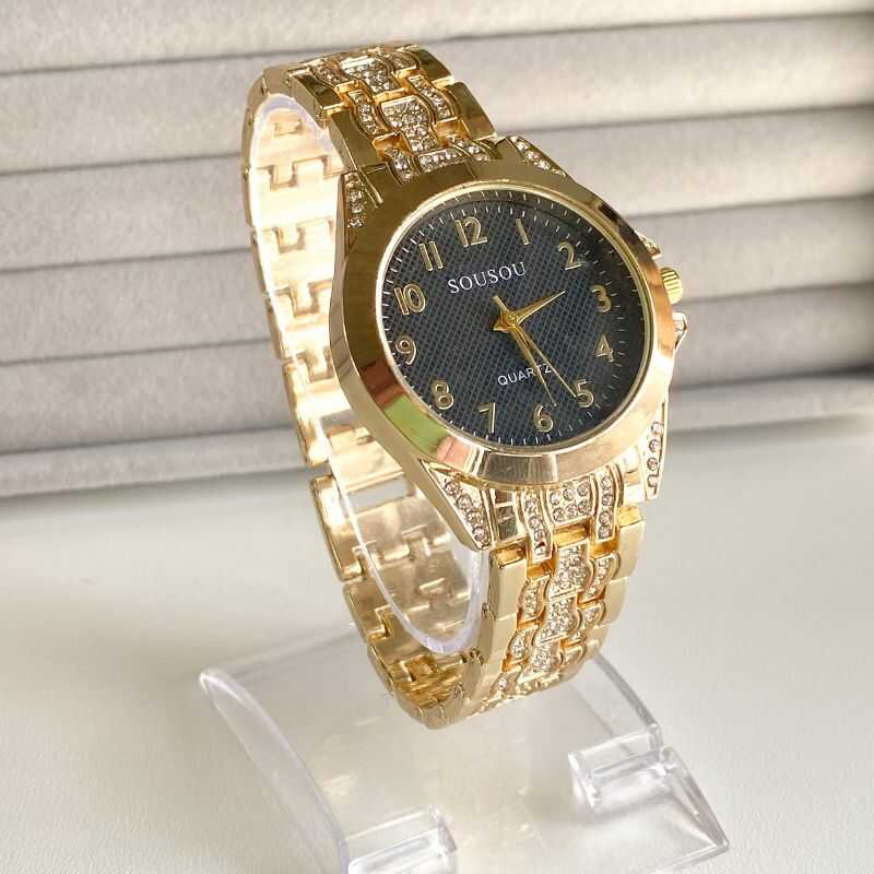 Reloj Dorado y Negro Brillos