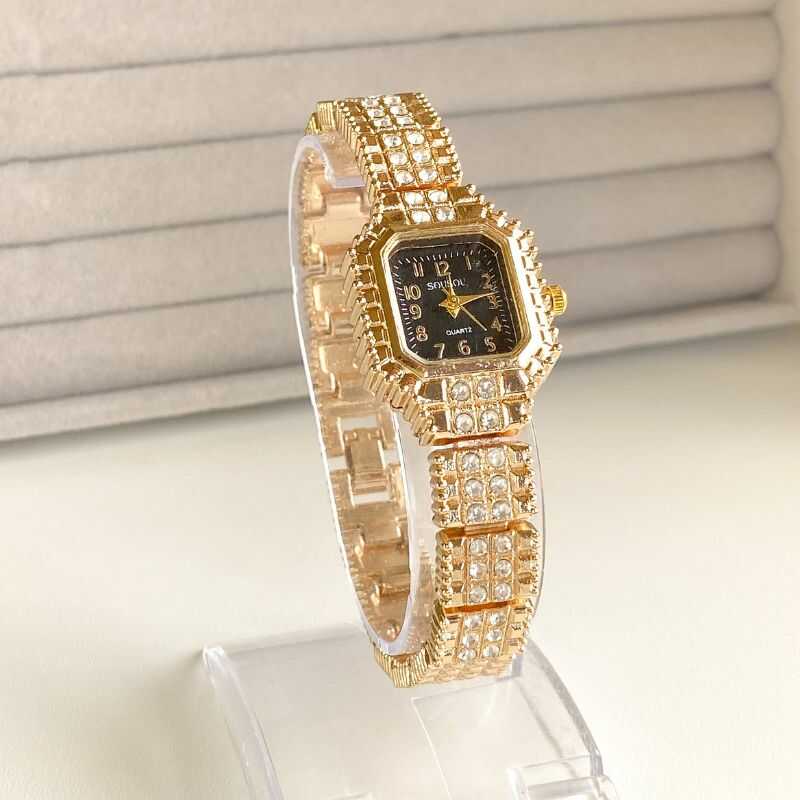 Reloj Rectangular Retro Dorado