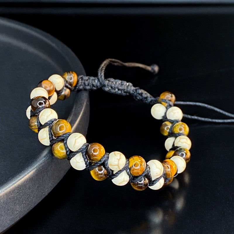 Pulsera Doble Ojo de Tigre y Reconstituida Beige
