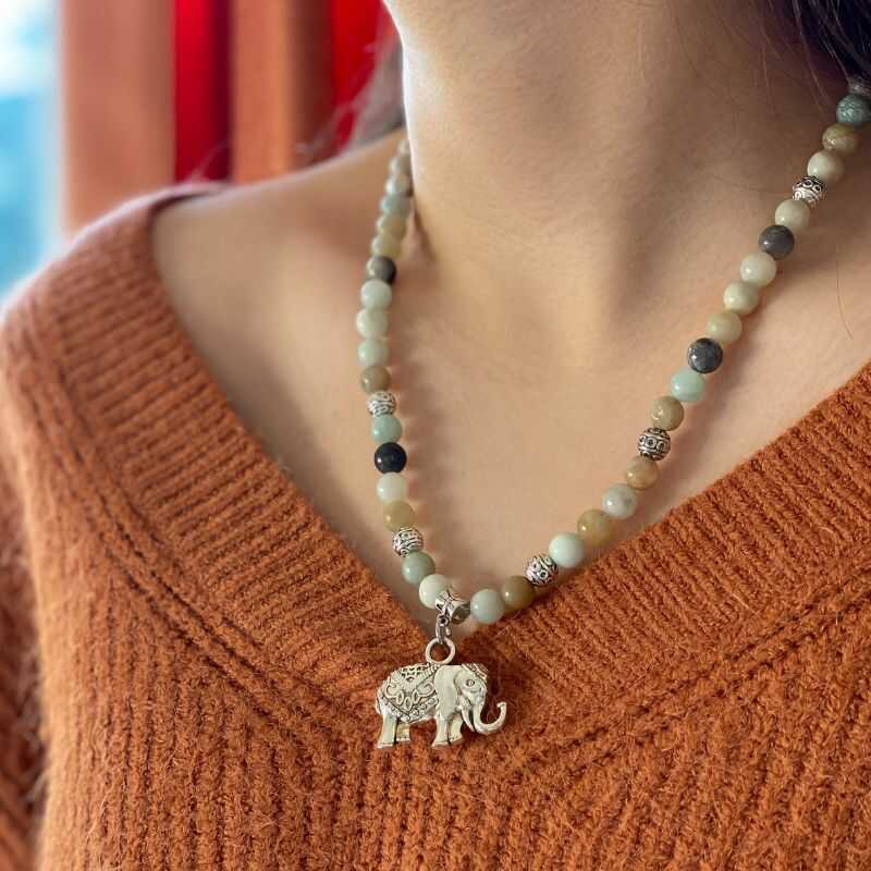 Collar Amazonita y Elefante