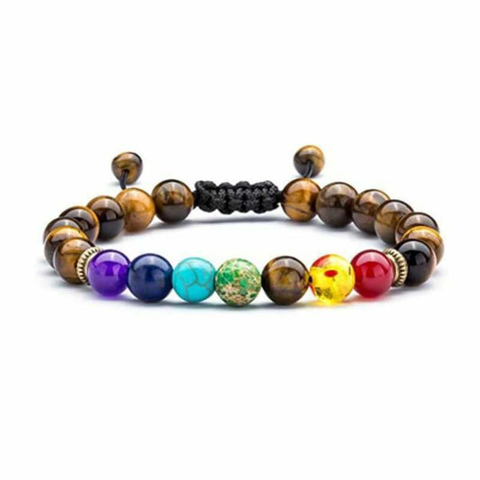 Pulsera 7 Chakras Hilo Ajustable Ojo de Tigre